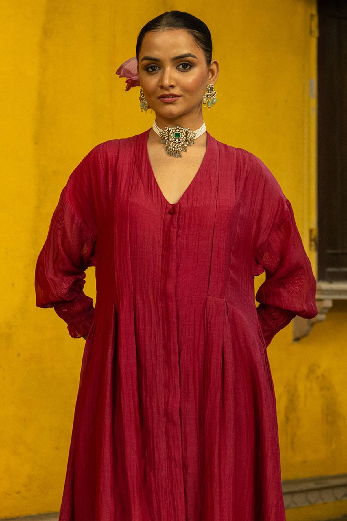 Chanderi Dart Kurta Suit Set 