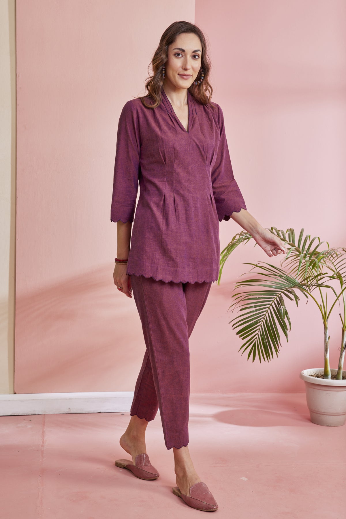 Get Latest Women's Two-Piece Co-Ord Set in Maroon | The Vishnu Store