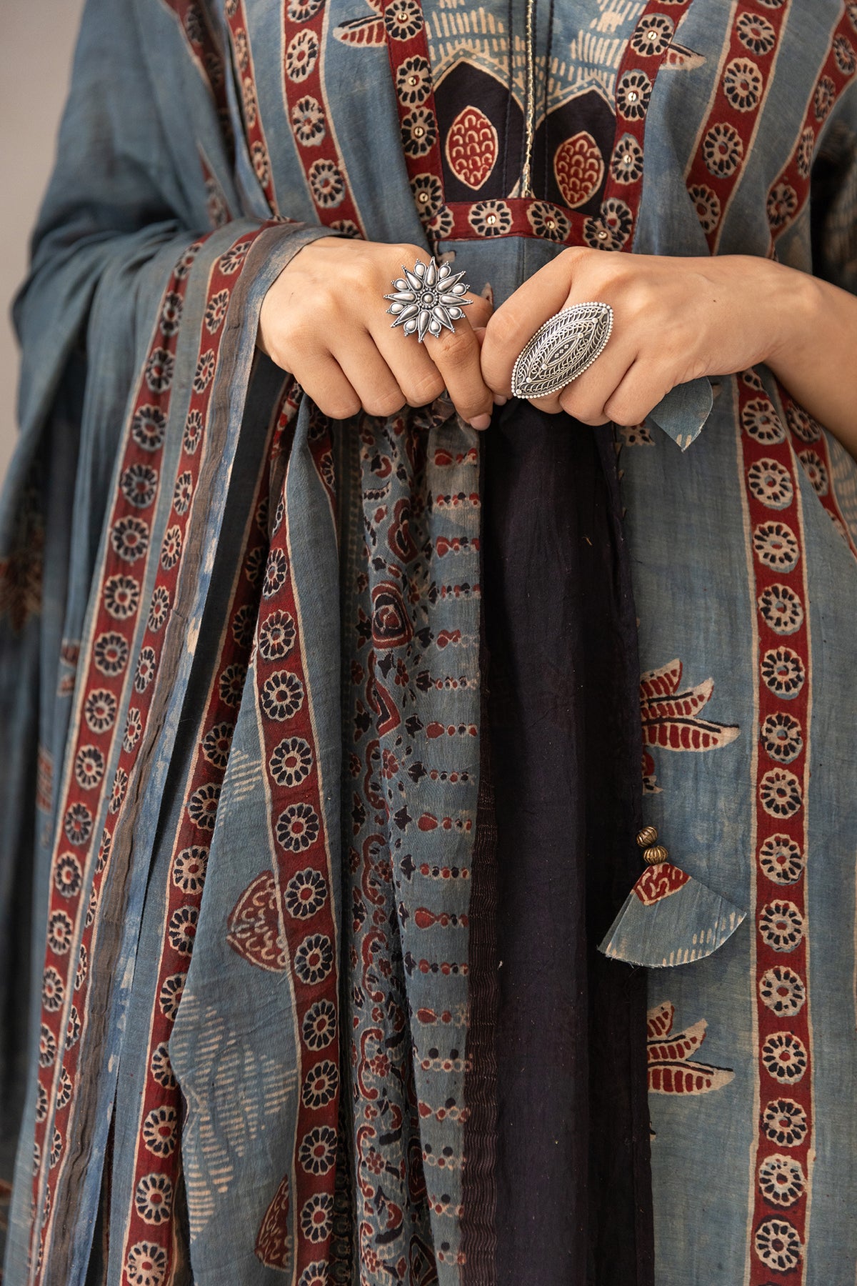 chanderi fabric printed suit set with matching dupatta