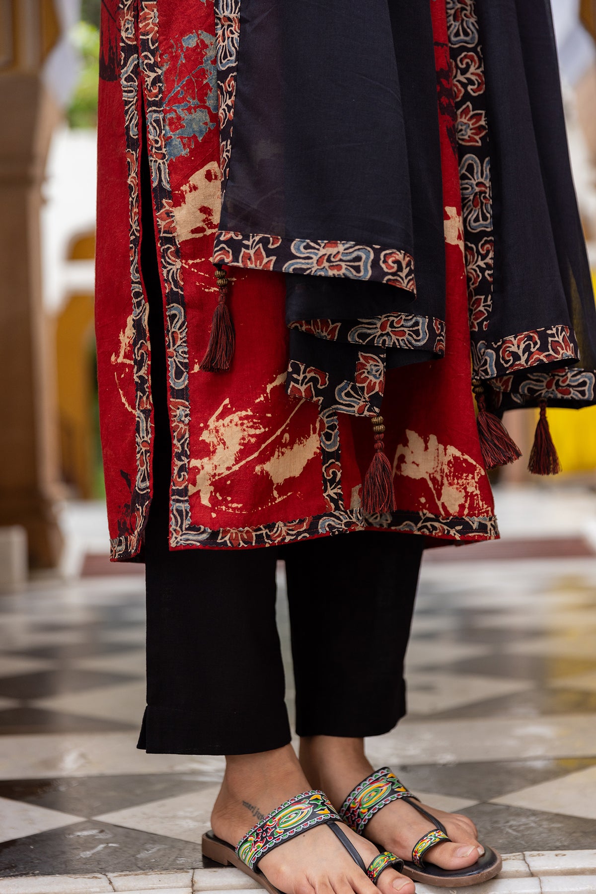 Black Cotton Dupatta with Ajrakh Printed Sides