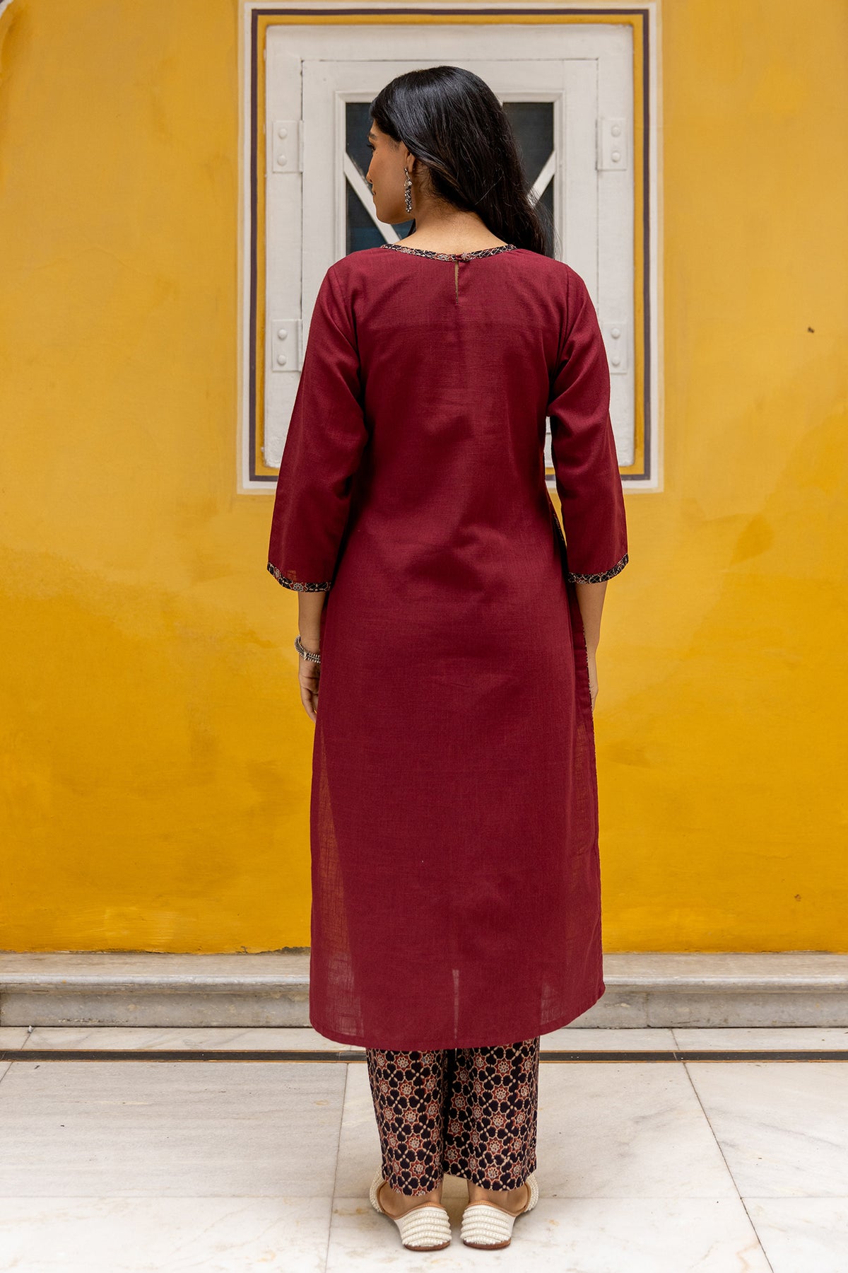 slub Cotton Kurta with Ajrakh Patchwork
