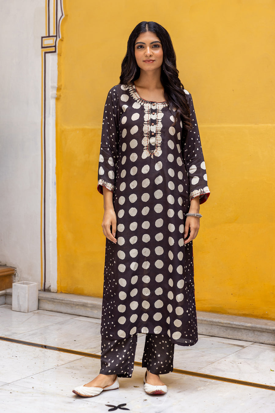 Black and white dot kurta for women