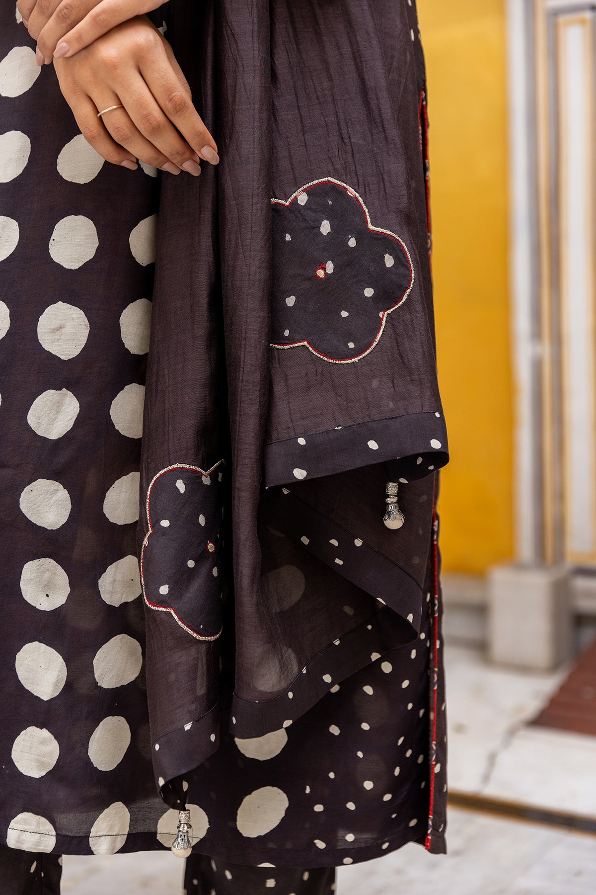 Soft Black Chanderi Dupatta with Bagru Patchwork