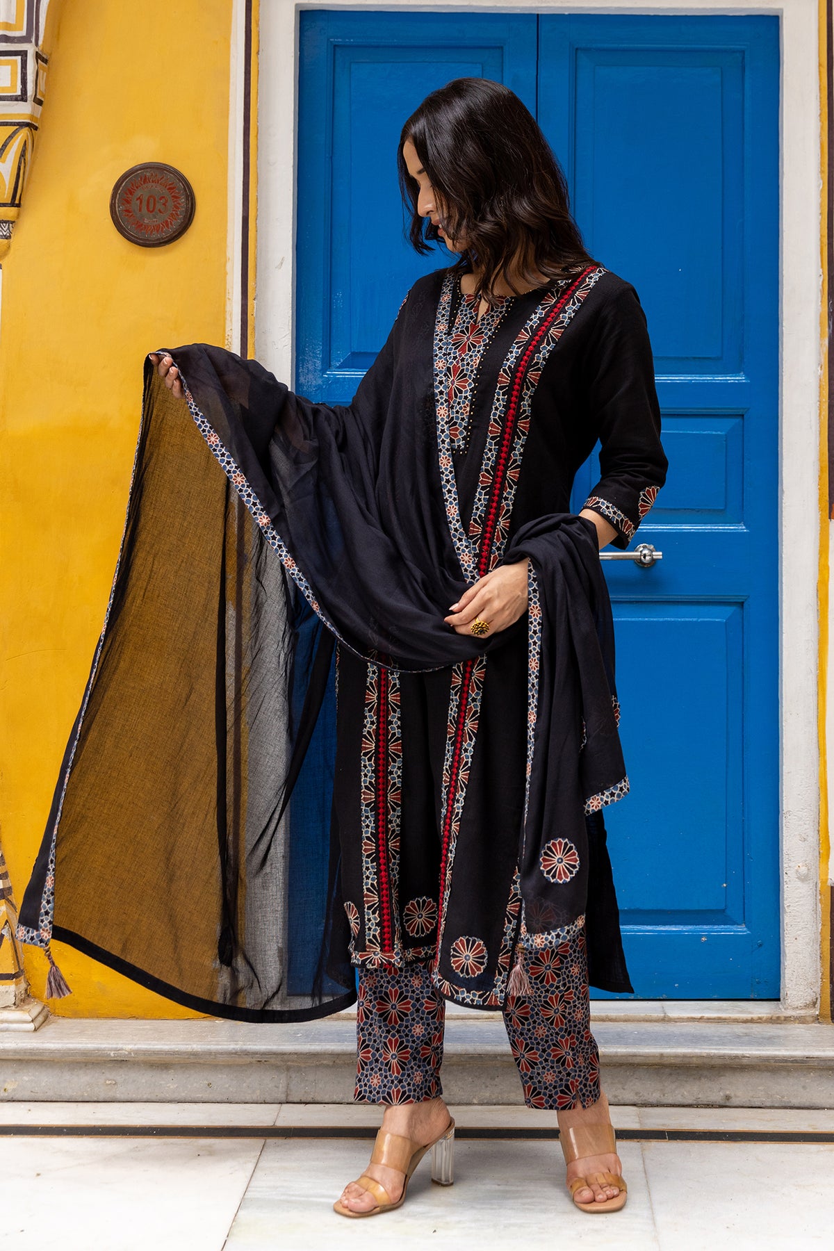 Cotton Dupatta with Ajrakh Patchwork
