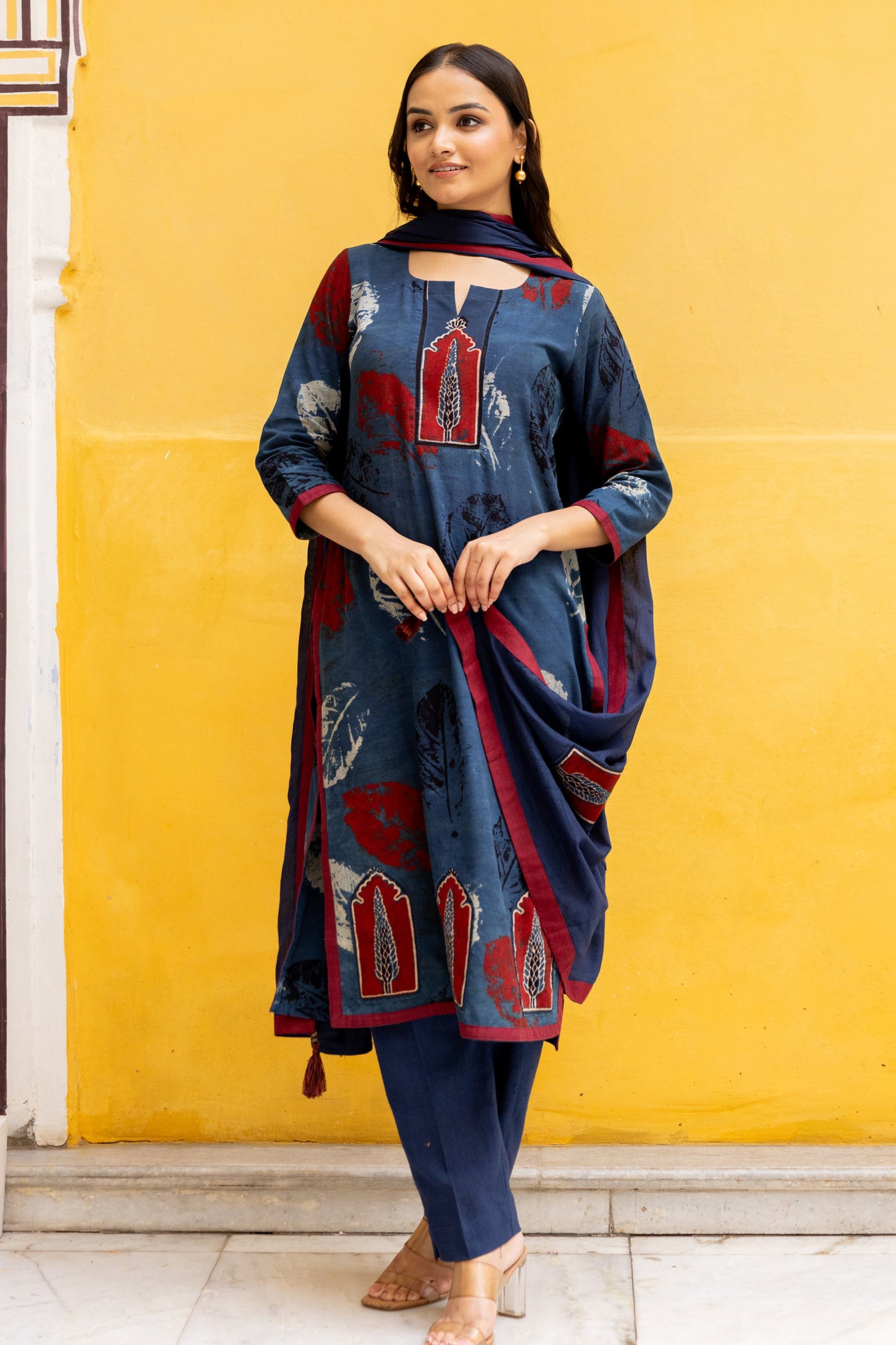 Blue Hand Print Ajrakh 3-piece suit