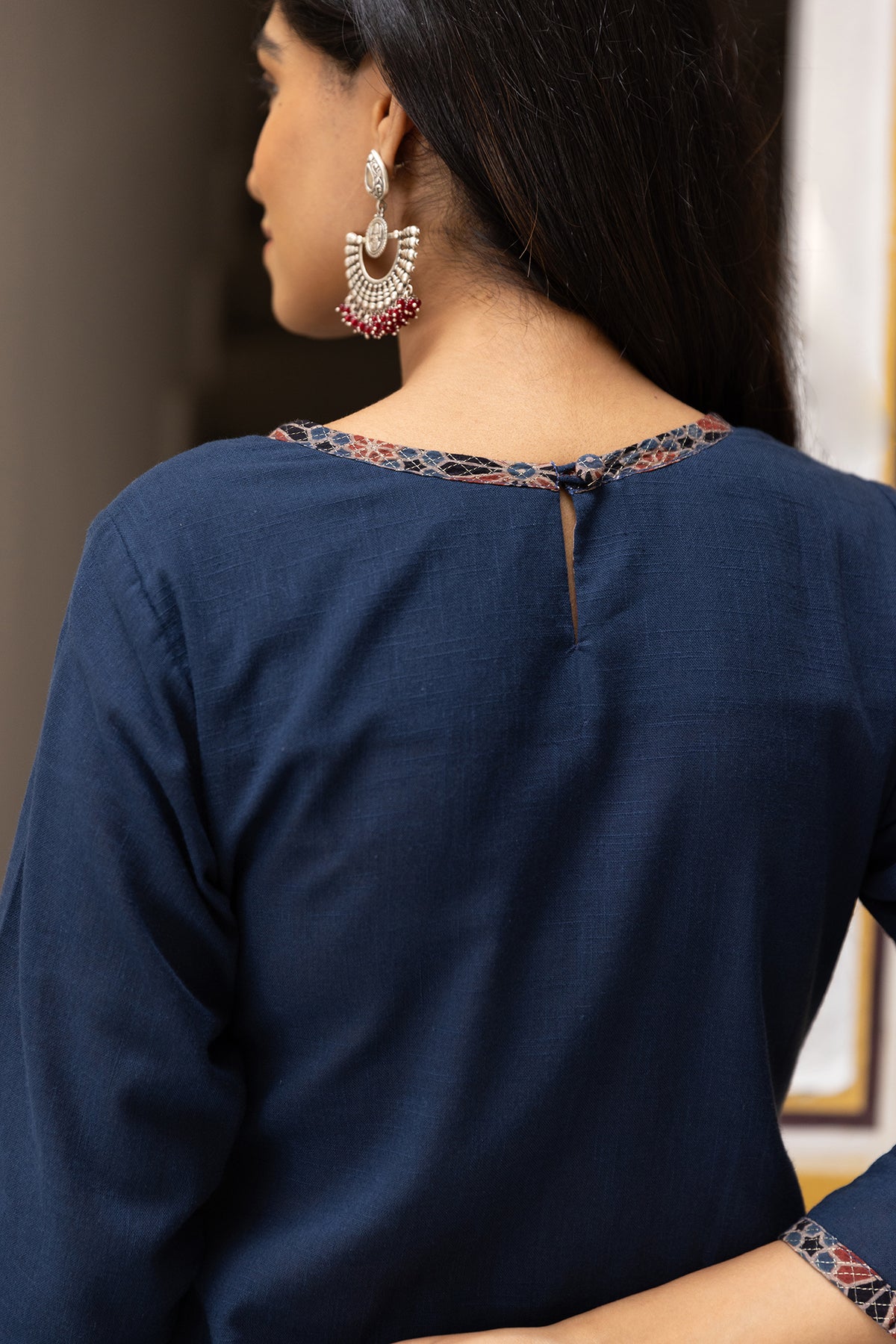 ajrakh patchwork blue cotton kurta