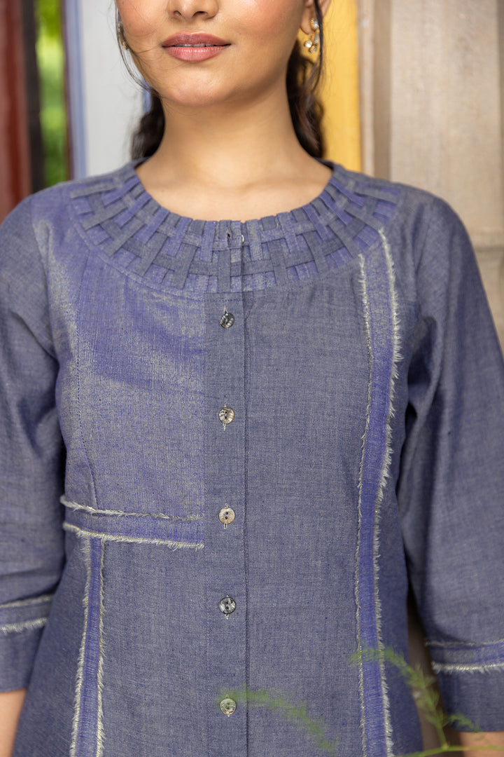 cotton zari long kurta