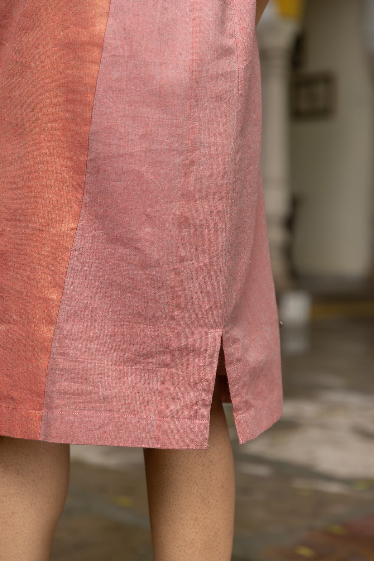 Mid-Length Handwoven Dress with Zari Cotton and Thread Work