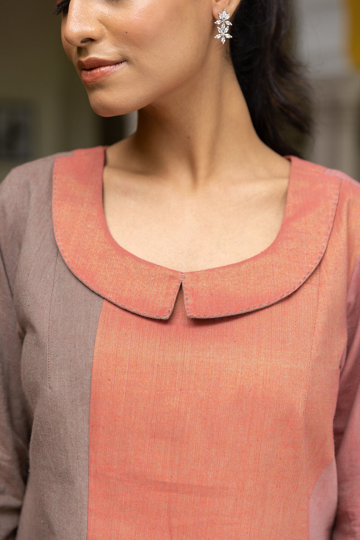 Mid-Length Handwoven Dress with Zari Cotton and Thread Work