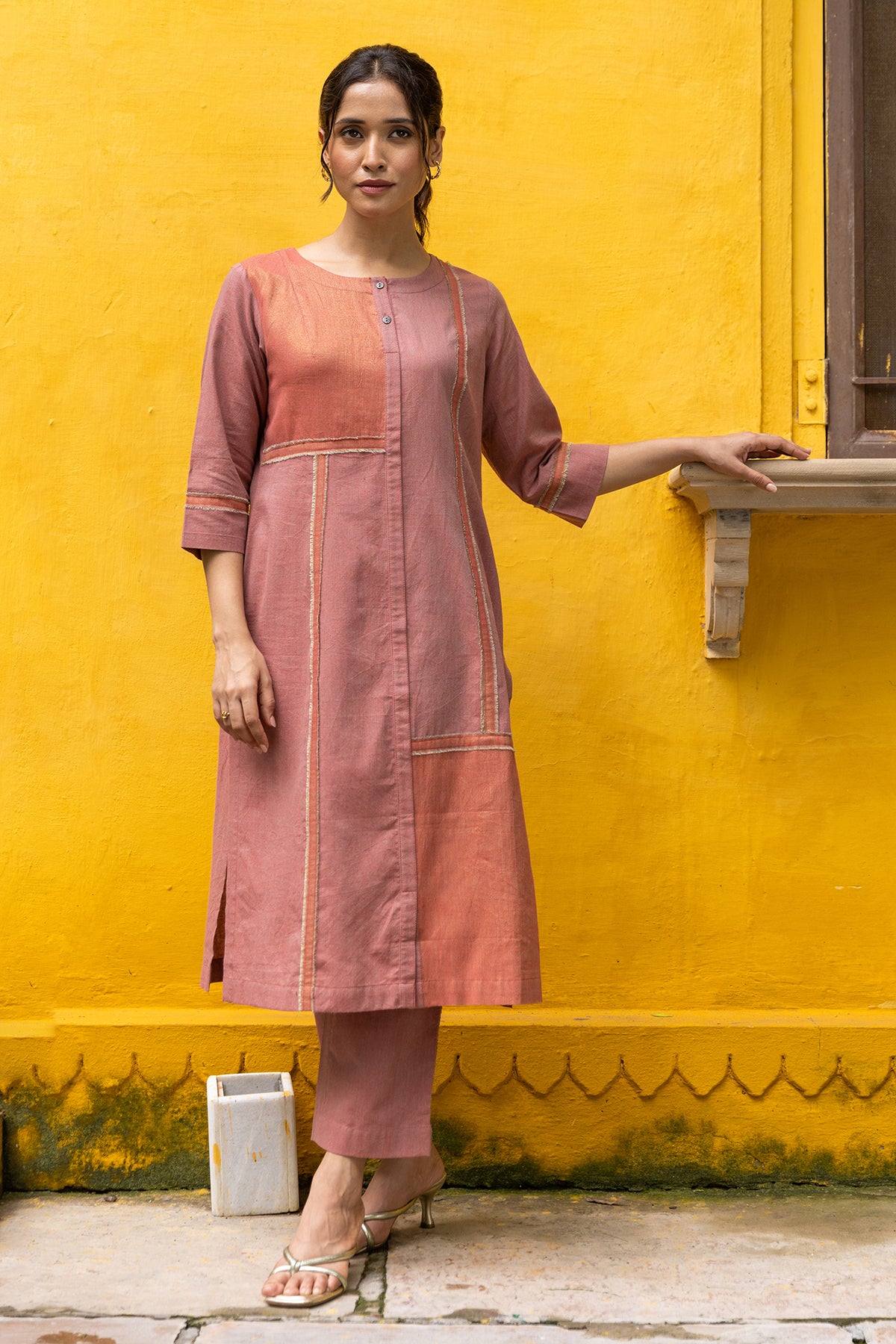 cotton zari long kurta