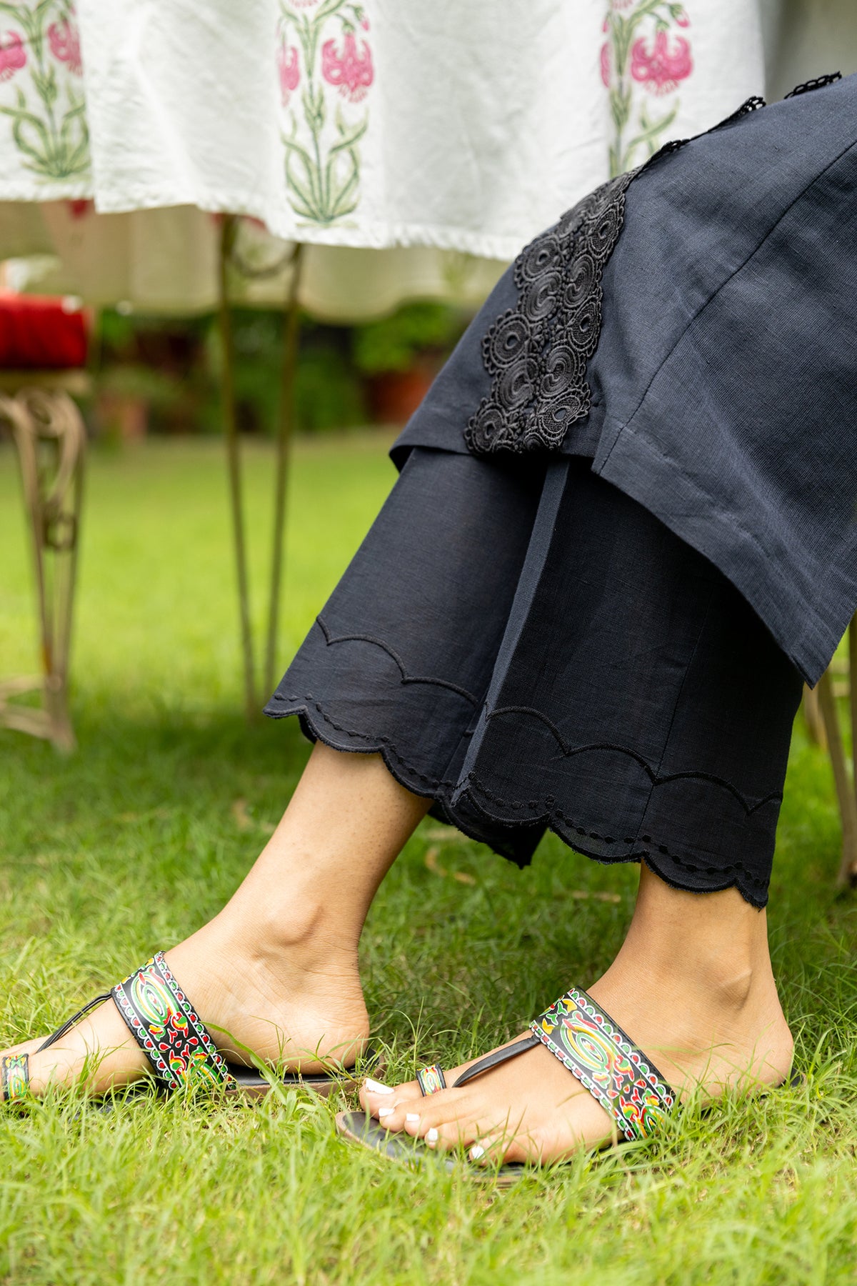 Ethnic Wear black Co-ord set for women with lacedetailing & matching pant