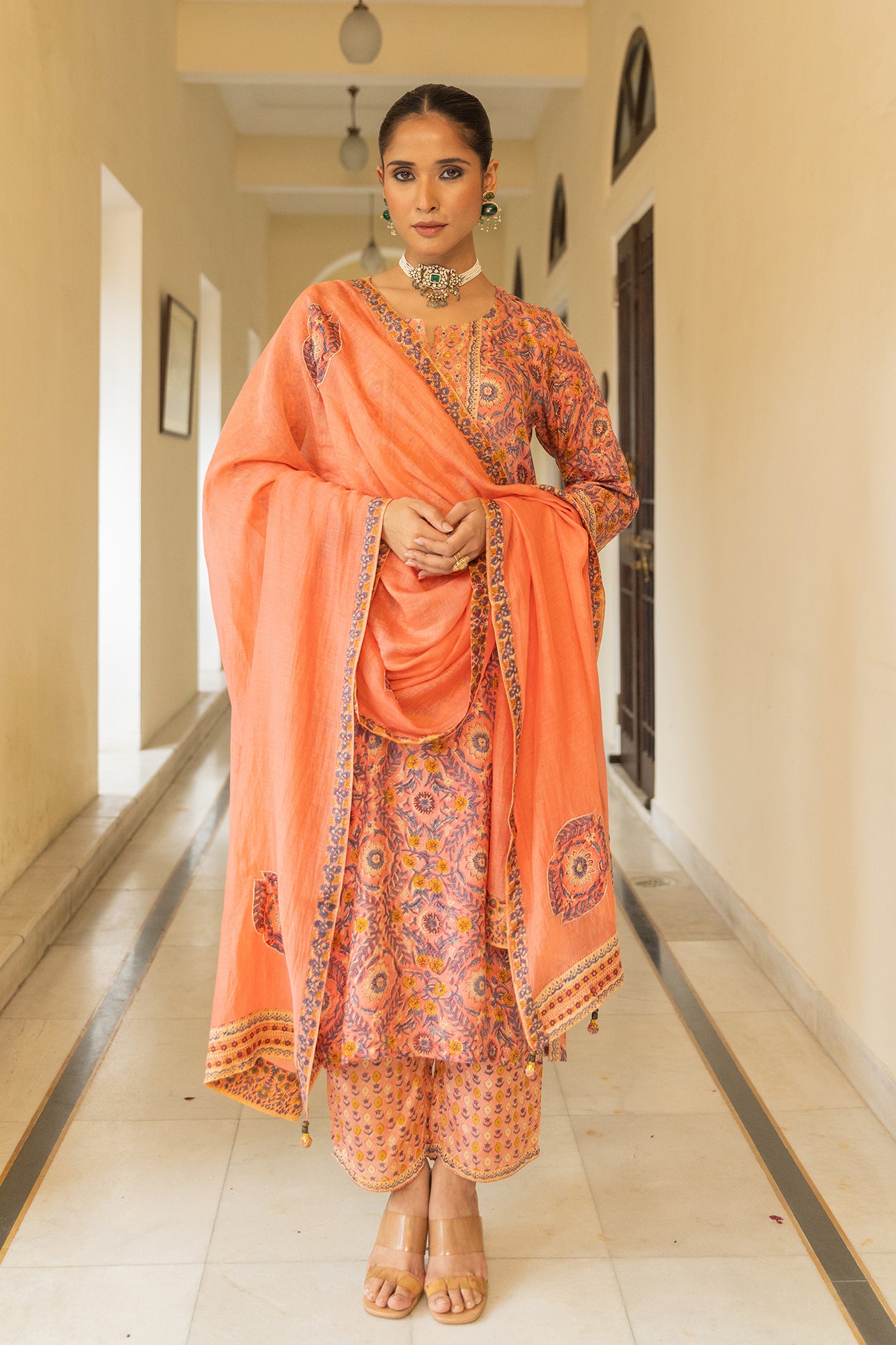 Hand Block Printed Muslin Suit for women