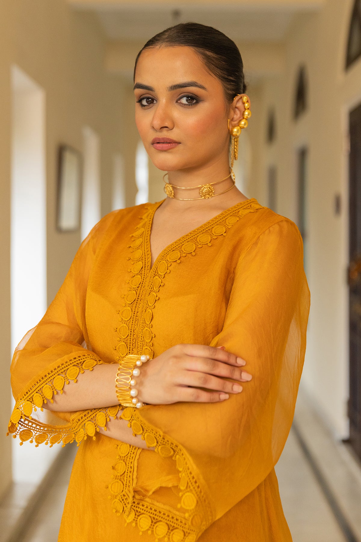 Organza Suit Set in Mustard