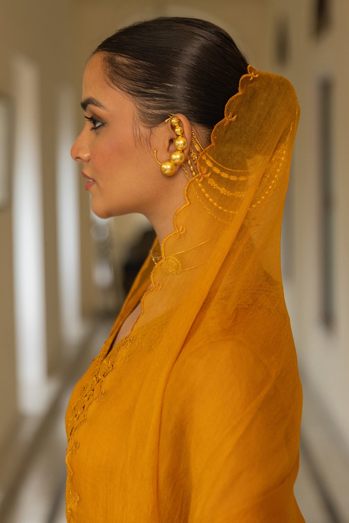 Mustard Organza Suit with dupatta and pant
