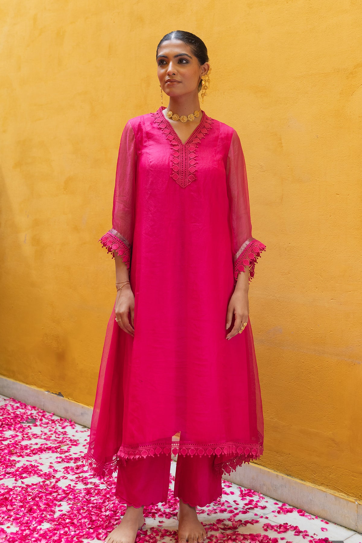 Pink Organza Suit Set with matching dupatta and pant