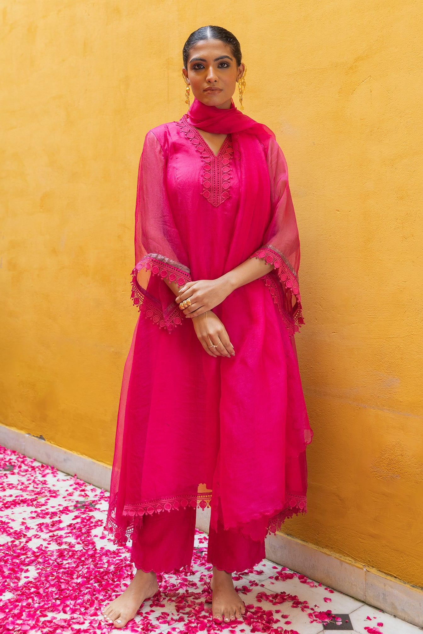 Pink Organza Suit Set with soft chanderi pant and dupatta