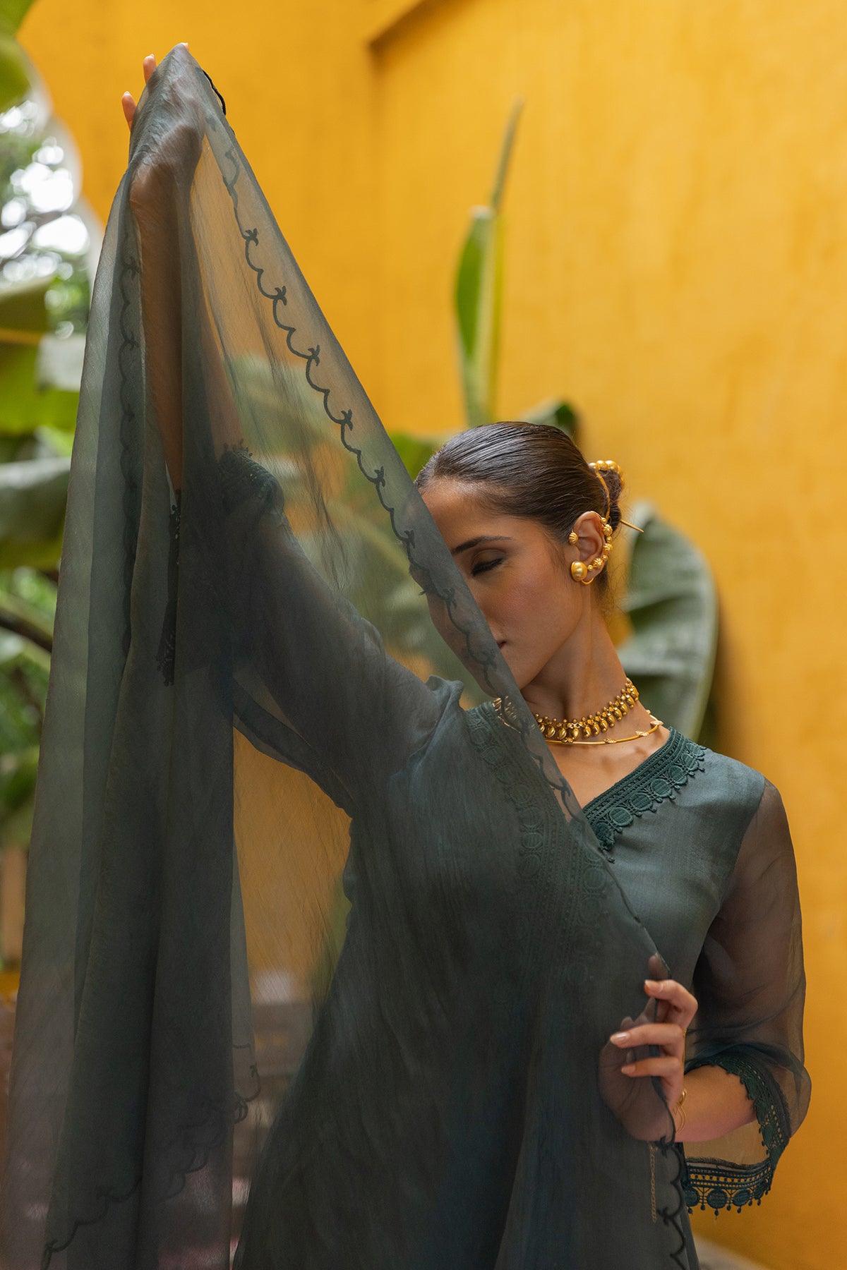 Women's green organza suit set