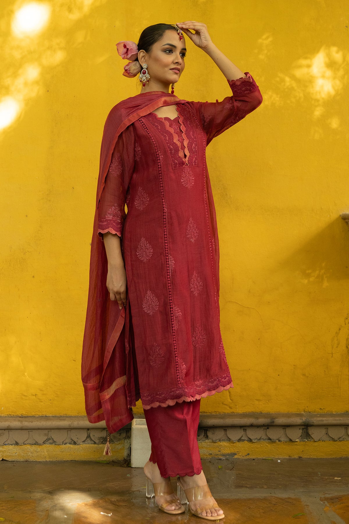mul chanderi suit with matching dupatta and pant