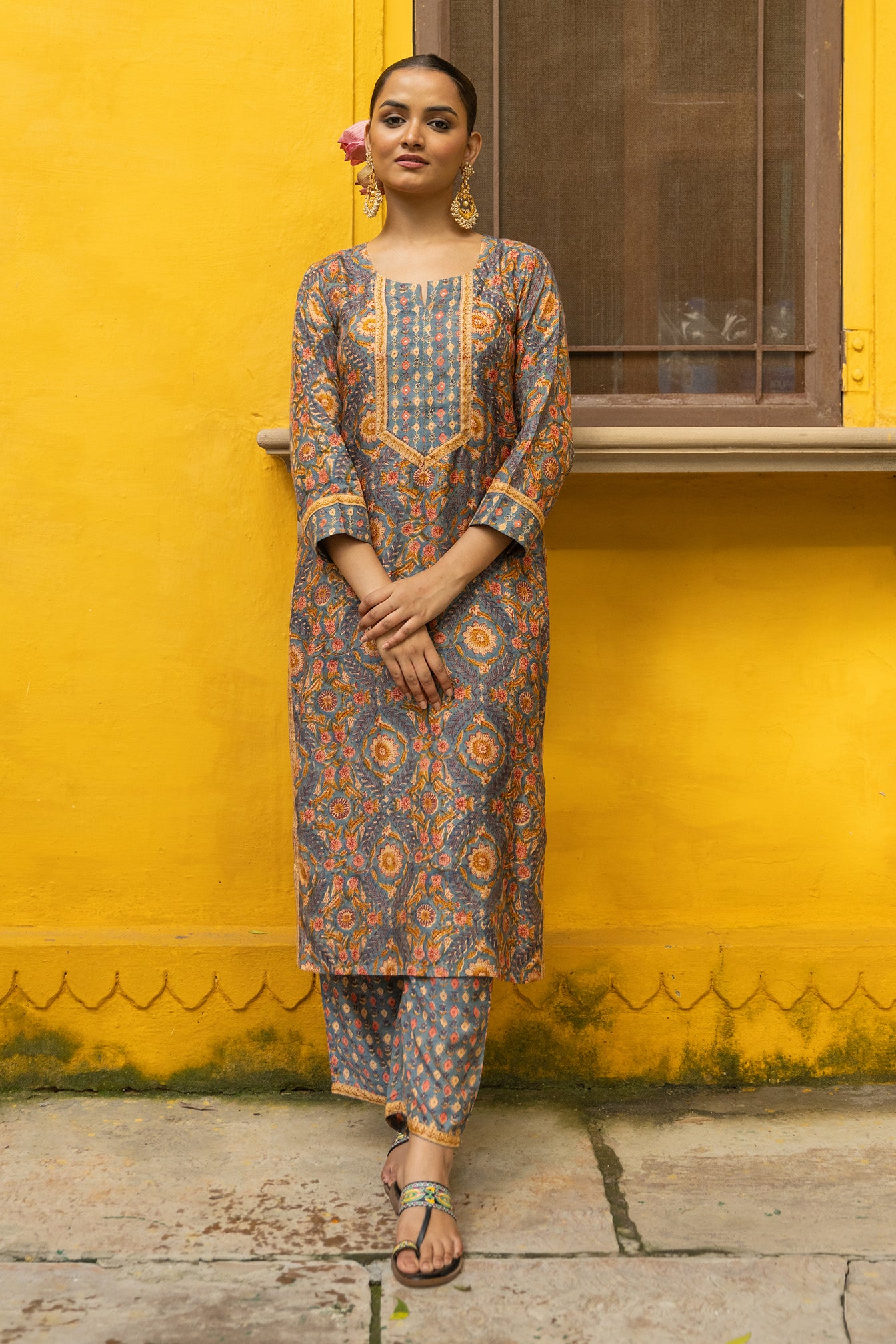 long kurta with hand block print