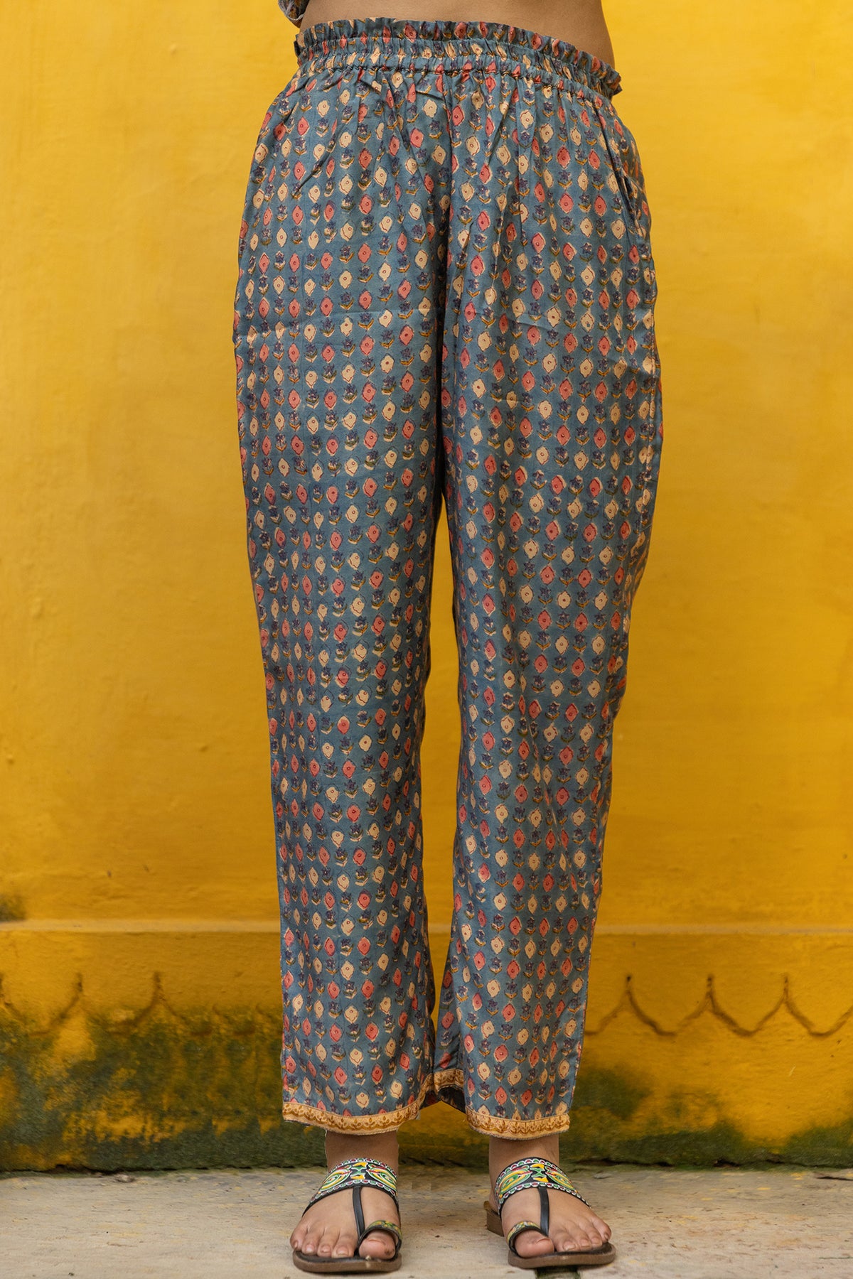 Muslin Pants with Handblock Booti Prints