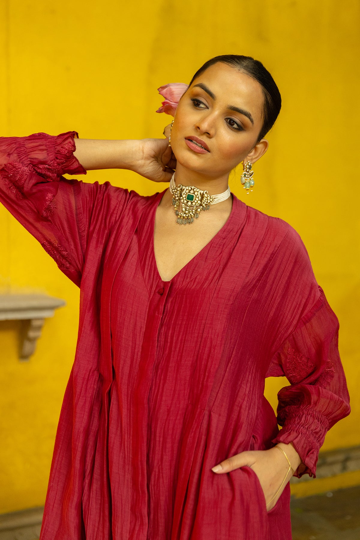 chanderi suit set with pant and dupatta