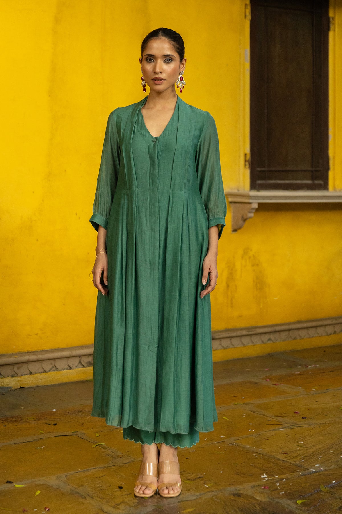 Chanderi Kurta Dress with Pants