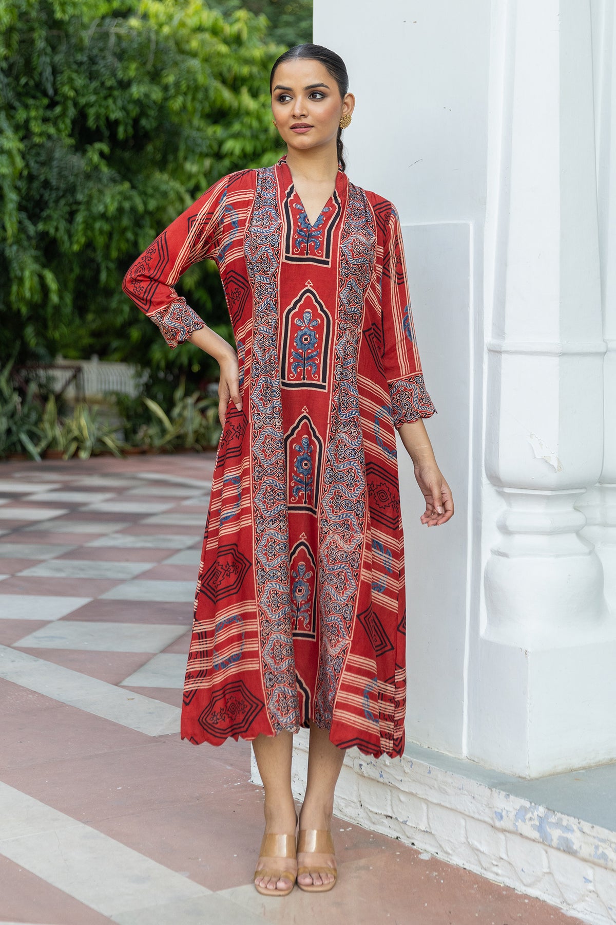 Muslin Ajrakh Print Signature Dart Dress
