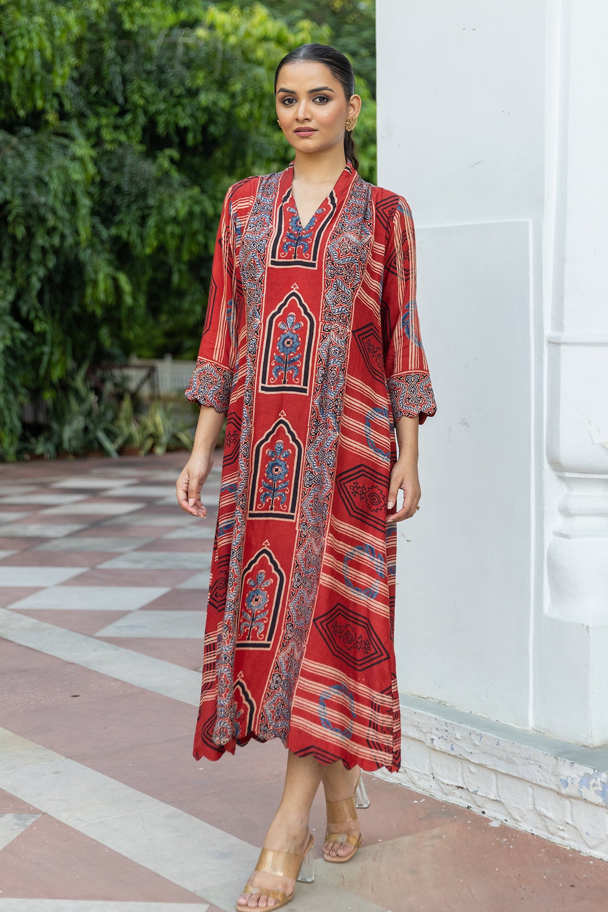 Muslin Ajrakh Print Signature Dart Dress
