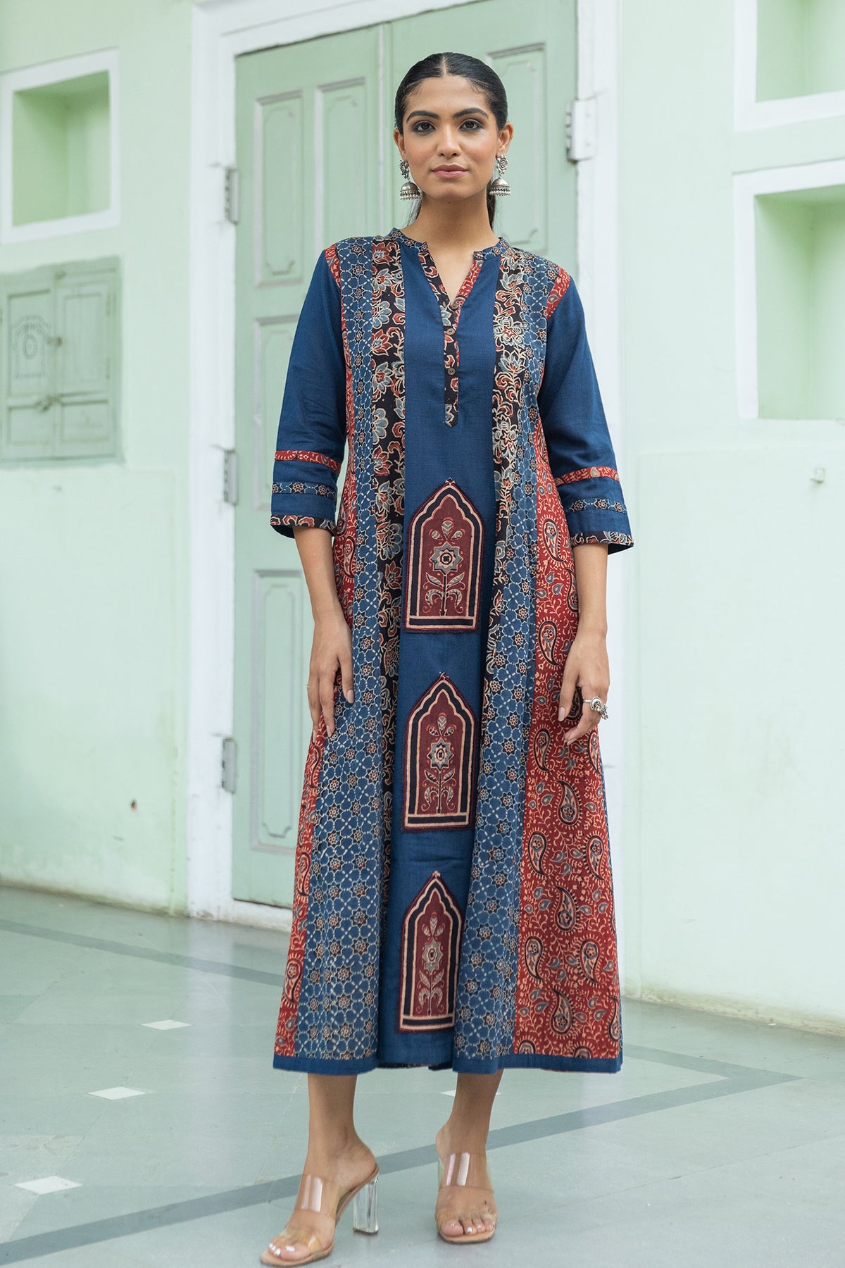 Shop Ethnic Ajrakh Print Long Dress For Women At VIshnu Vishnu Shop Ethnic Ajrakh Print Long Dress For Women At VIshnu Vishnu