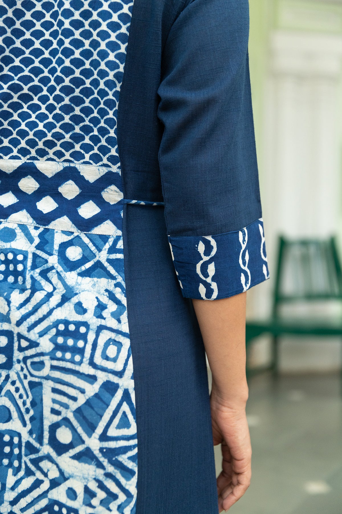 Multi Indigo Printed A-Line Dress with Side Dori and Pockets