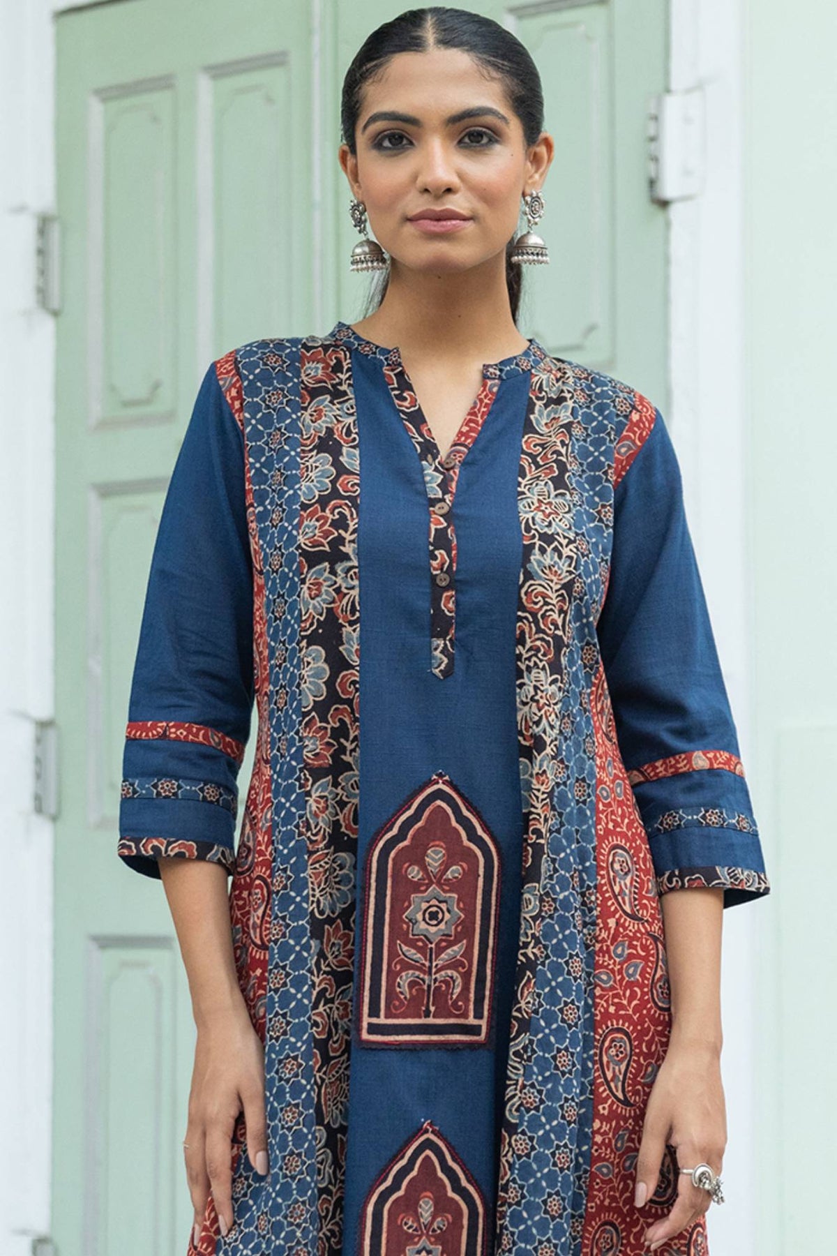 Signature A-Line Multi-Panel Ajrakh Multi-Print Long Dress
