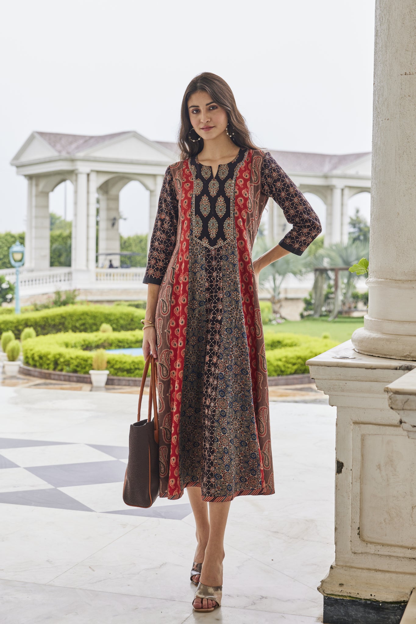 Signature Cut A-line Hand-Block Ajrakh Dress
