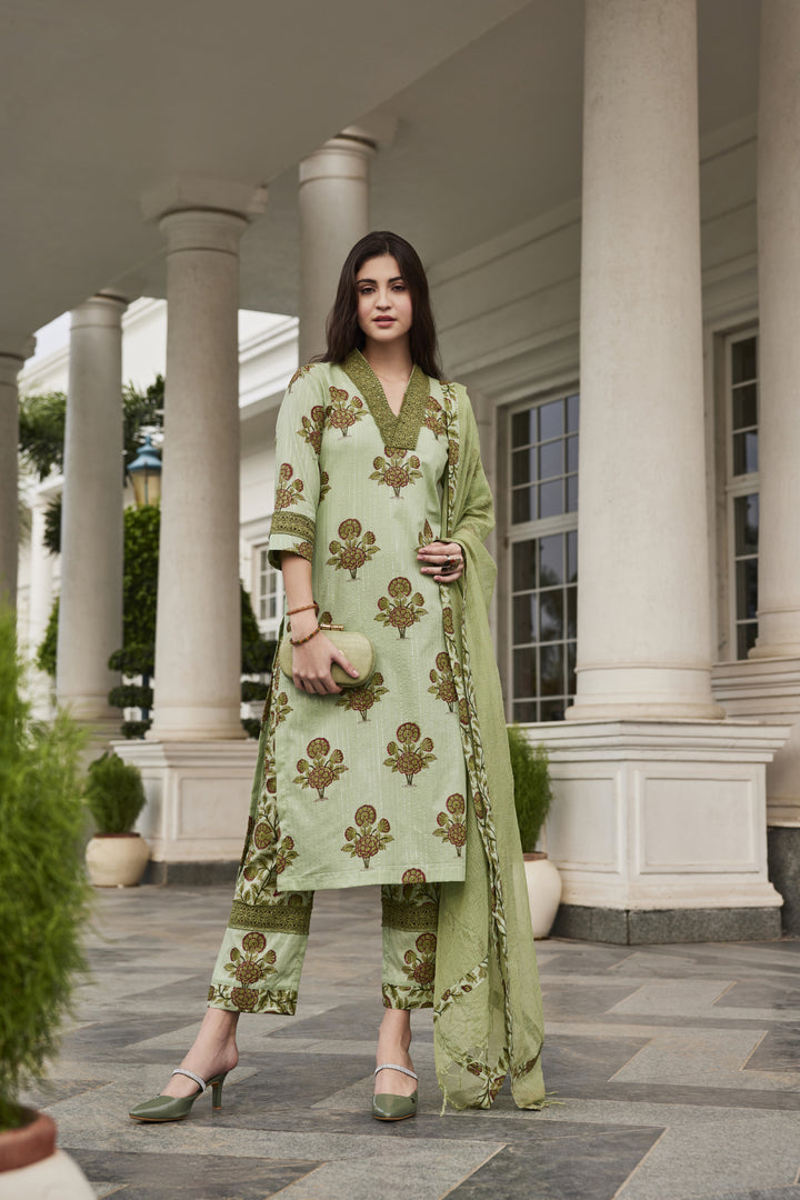 Cotton Lurex green Kurta