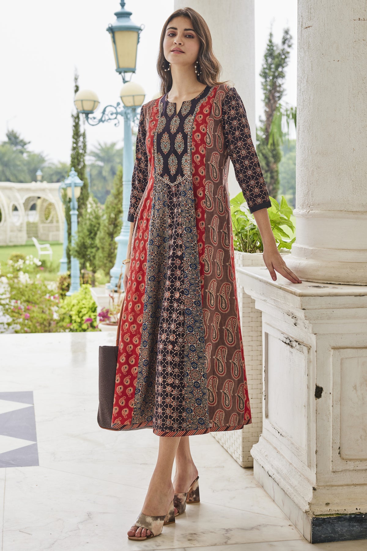Signature Cut A-line Hand-Block Ajrakh Dress