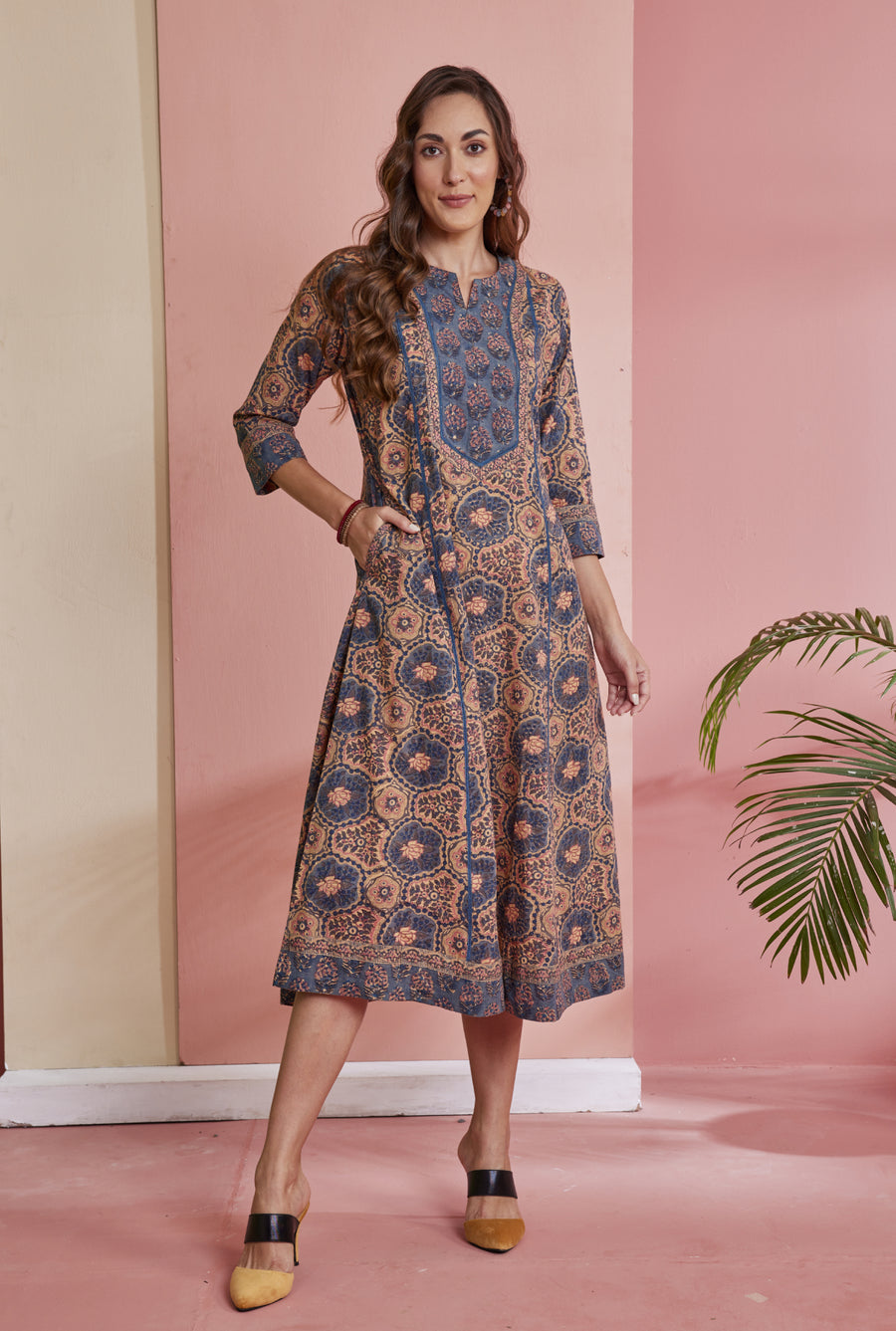 hand block printed long kurta for women