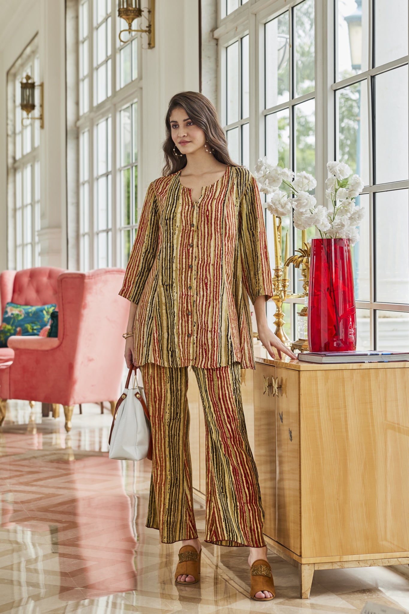 Shop Multi Striped Designer Co-Ord Set Online at The Vishnu Store