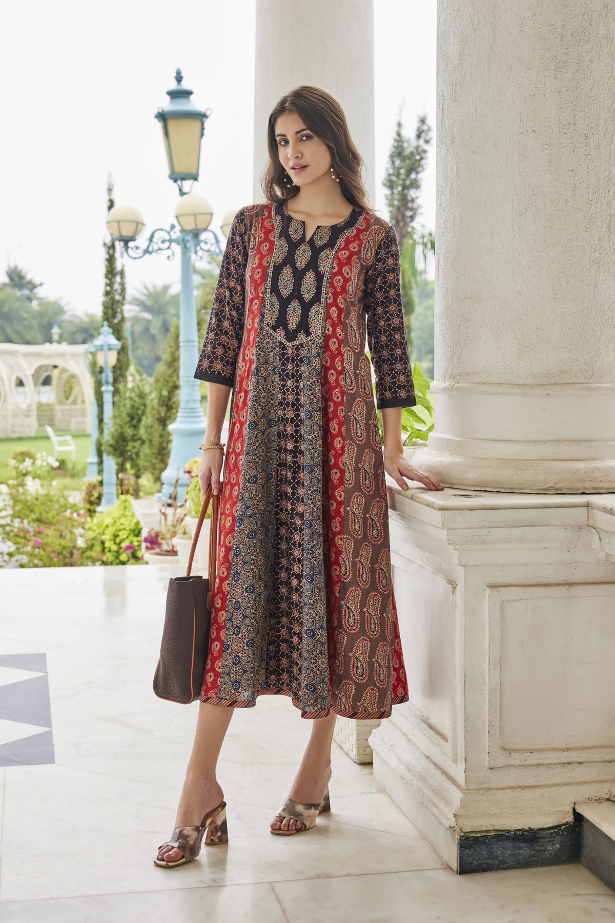 Signature Cut A-line Hand-Block Ajrakh Dress