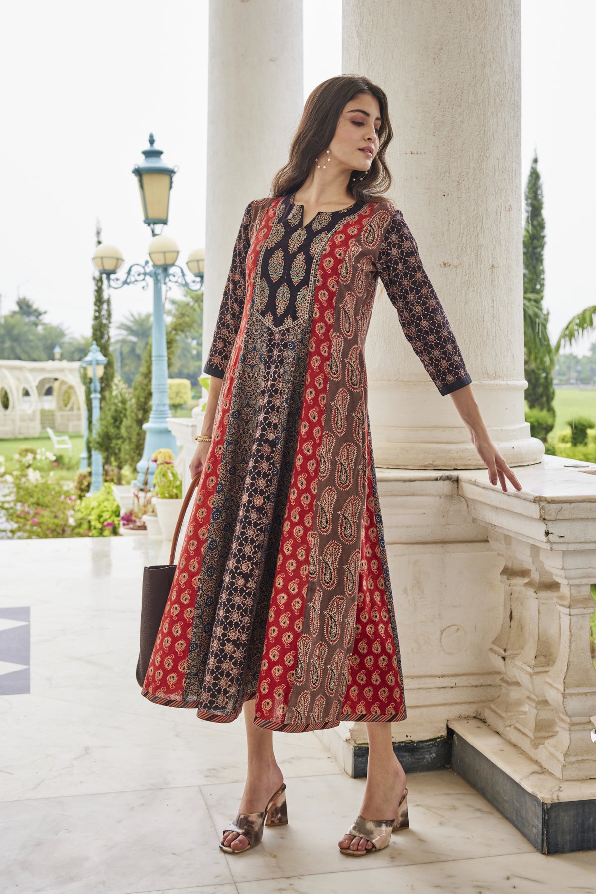 Signature Cut A-line Hand-Block Ajrakh Dress