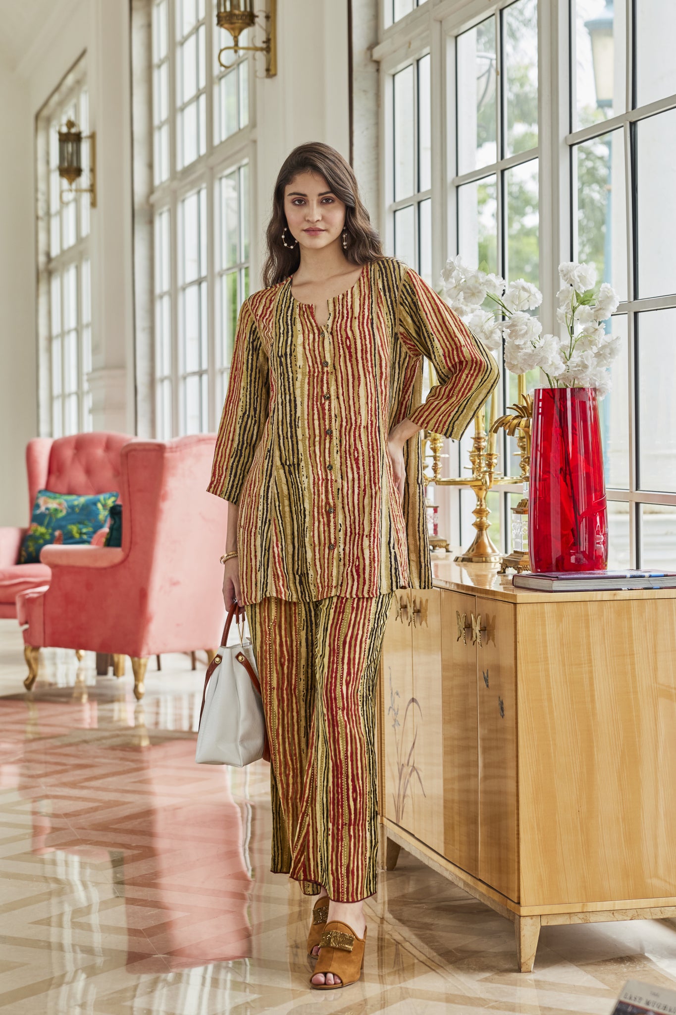 Buy Multi Striped Designer Co-Ord Set Online | The Vishnu Store