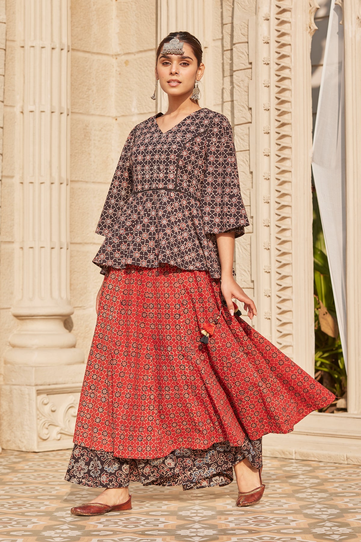 Ajrakh Print Peplum Top for Women