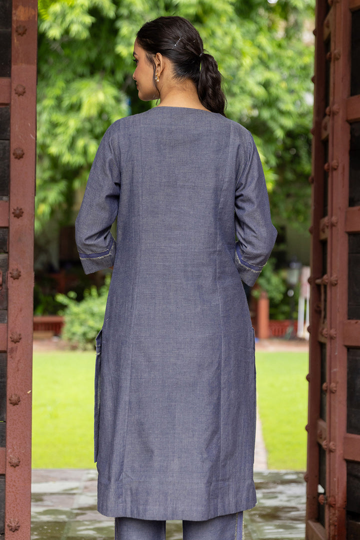 Yarn-Dyed Cotton Zari Long Kurta for women