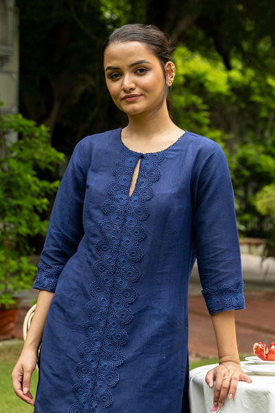 Long Blue Linen Kurta