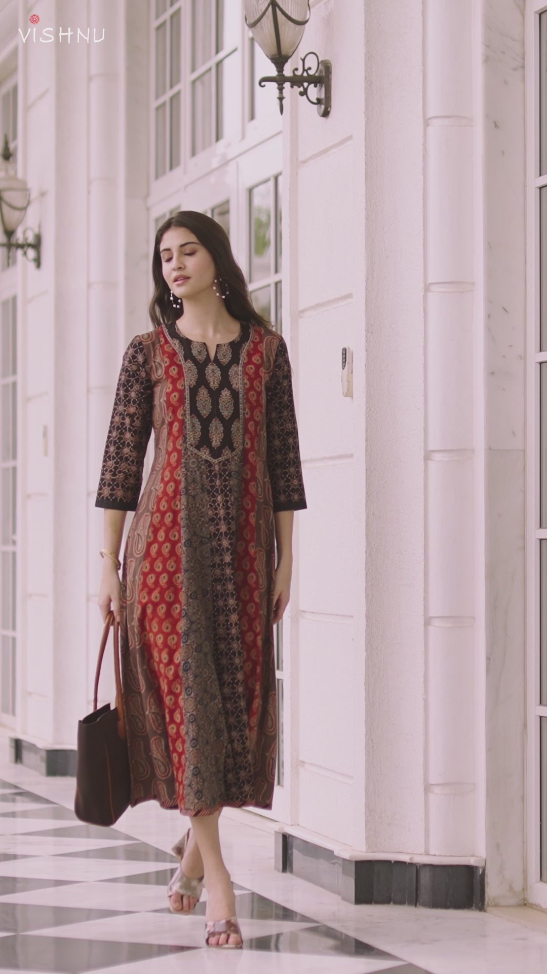 Signature Cut A-line Hand-Block Ajrakh Dress
