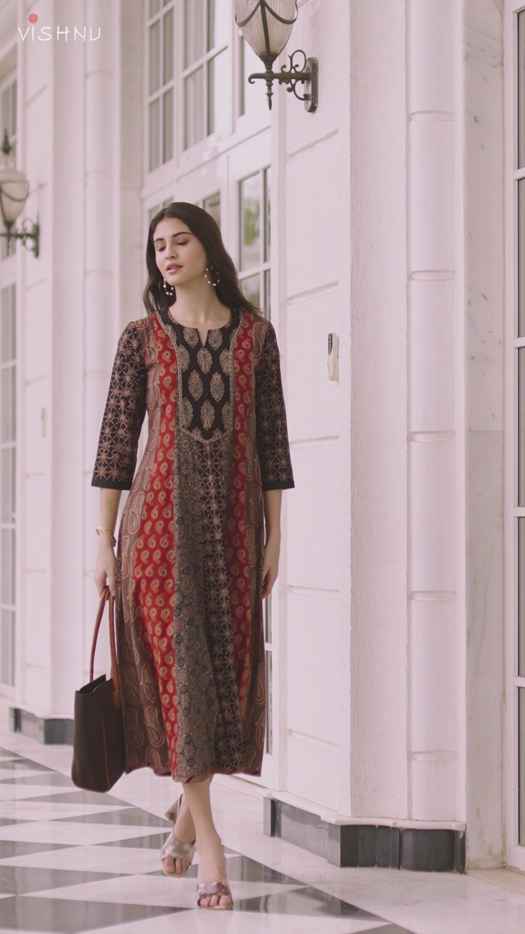 Signature Cut A-line Hand-Block Ajrakh Dress