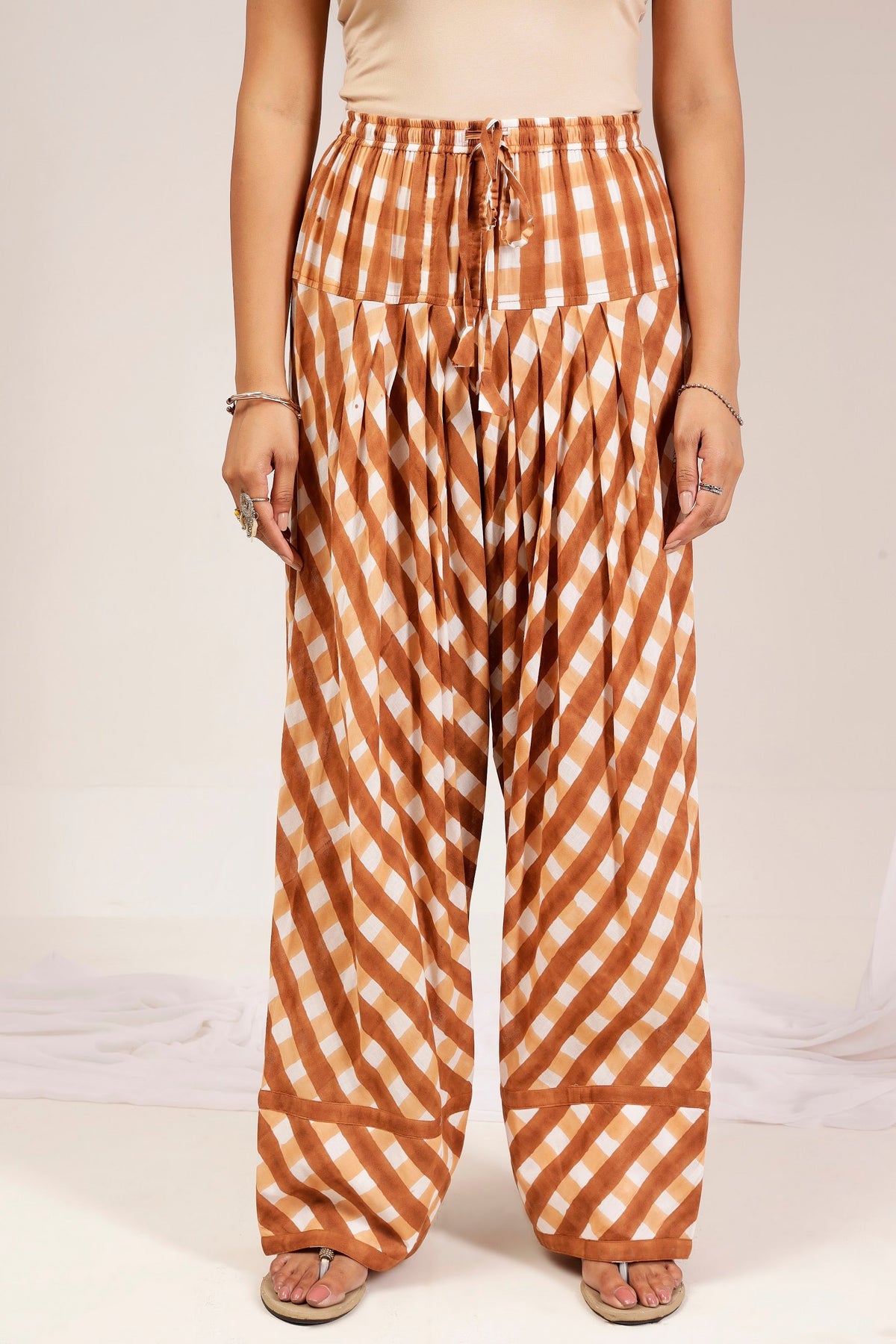 Terracotta Gingham Handblock Printed Farshi Salwar Set