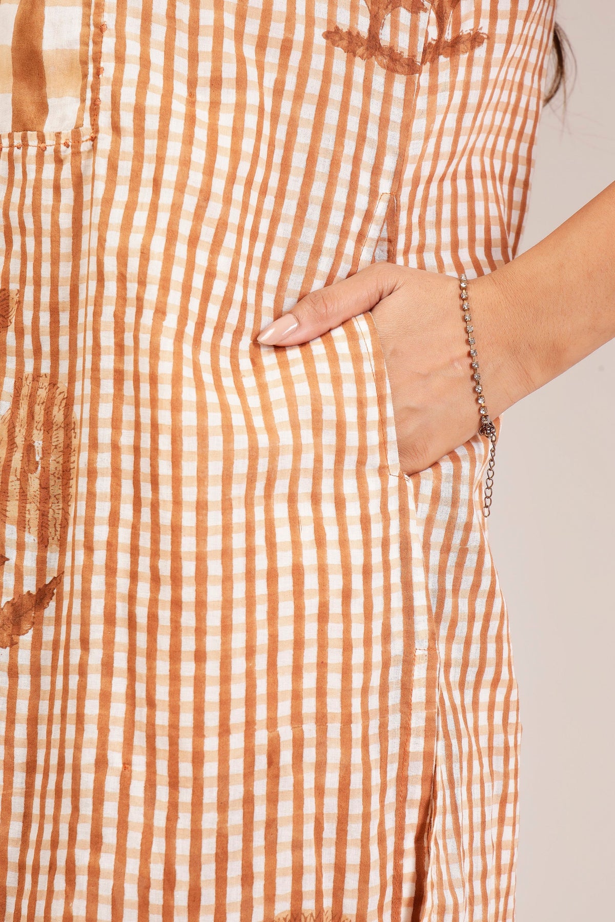 Terracotta Gingham Handblock Printed Farshi Salwar Set