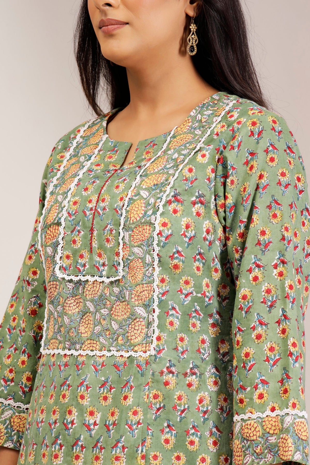 Green Printed Cotton Farshi Salwar Set