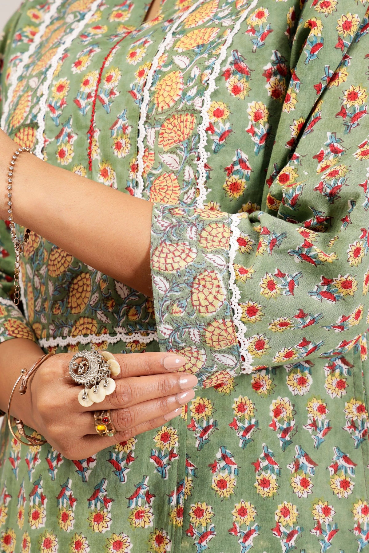 Green Printed Cotton Farshi Salwar Set
