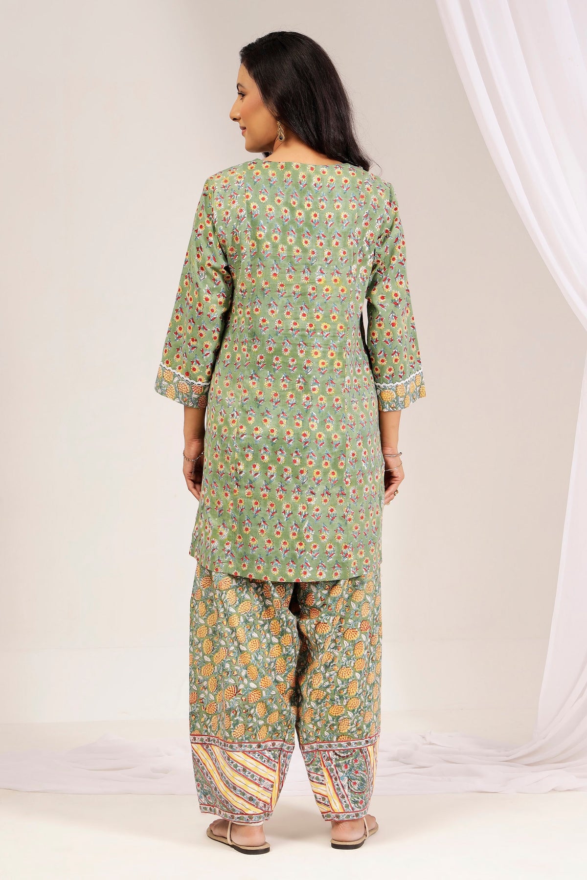 Green Printed Cotton Farshi Salwar Set