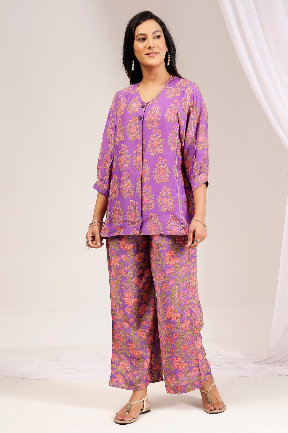 Muslin Viscose Shirt and Bell-Bottom Co-Ord Set